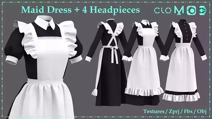 Maid Dresses and 4 Headpieces