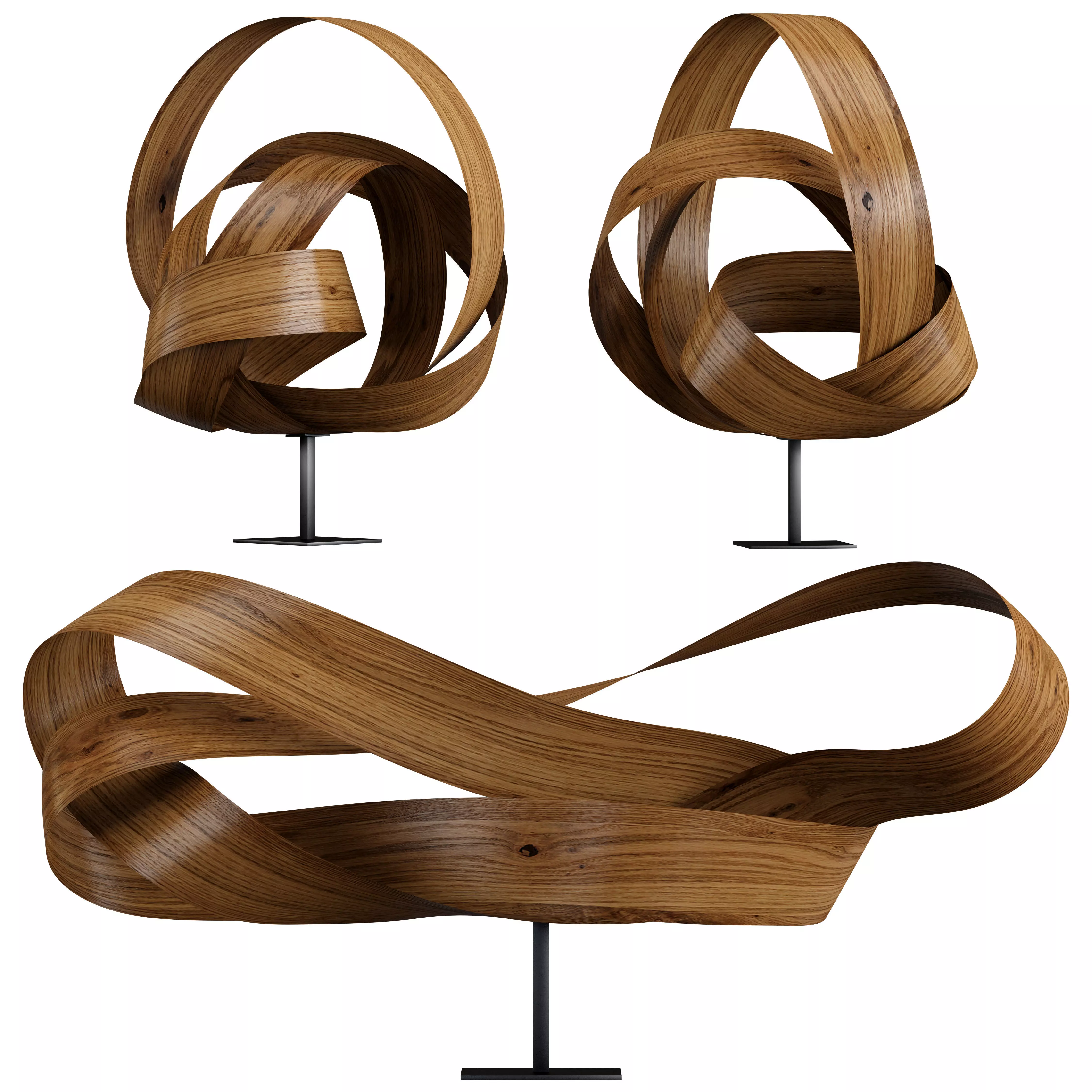 freestanding wooden sculpture Low-poly 3D model_0