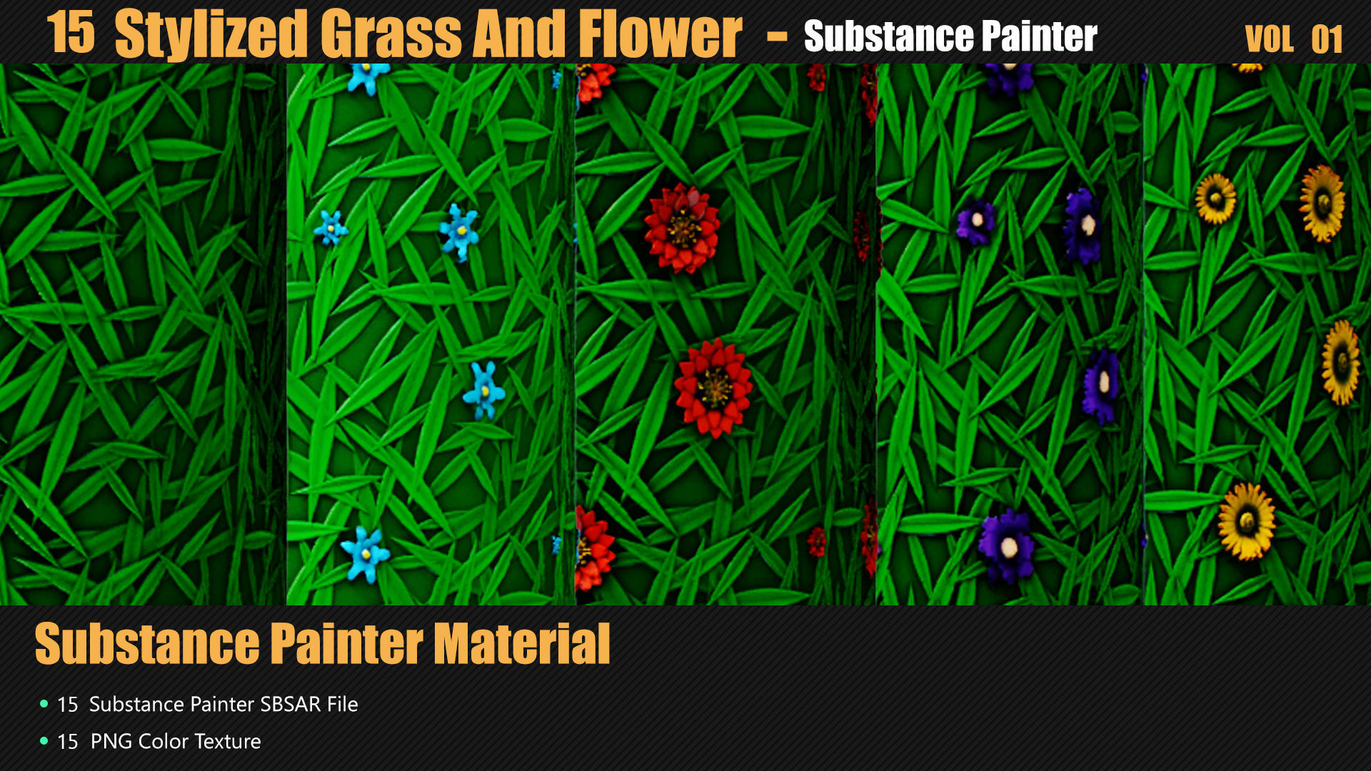 15 Stylized Grass And Flower Materials In Substance Painter Texture