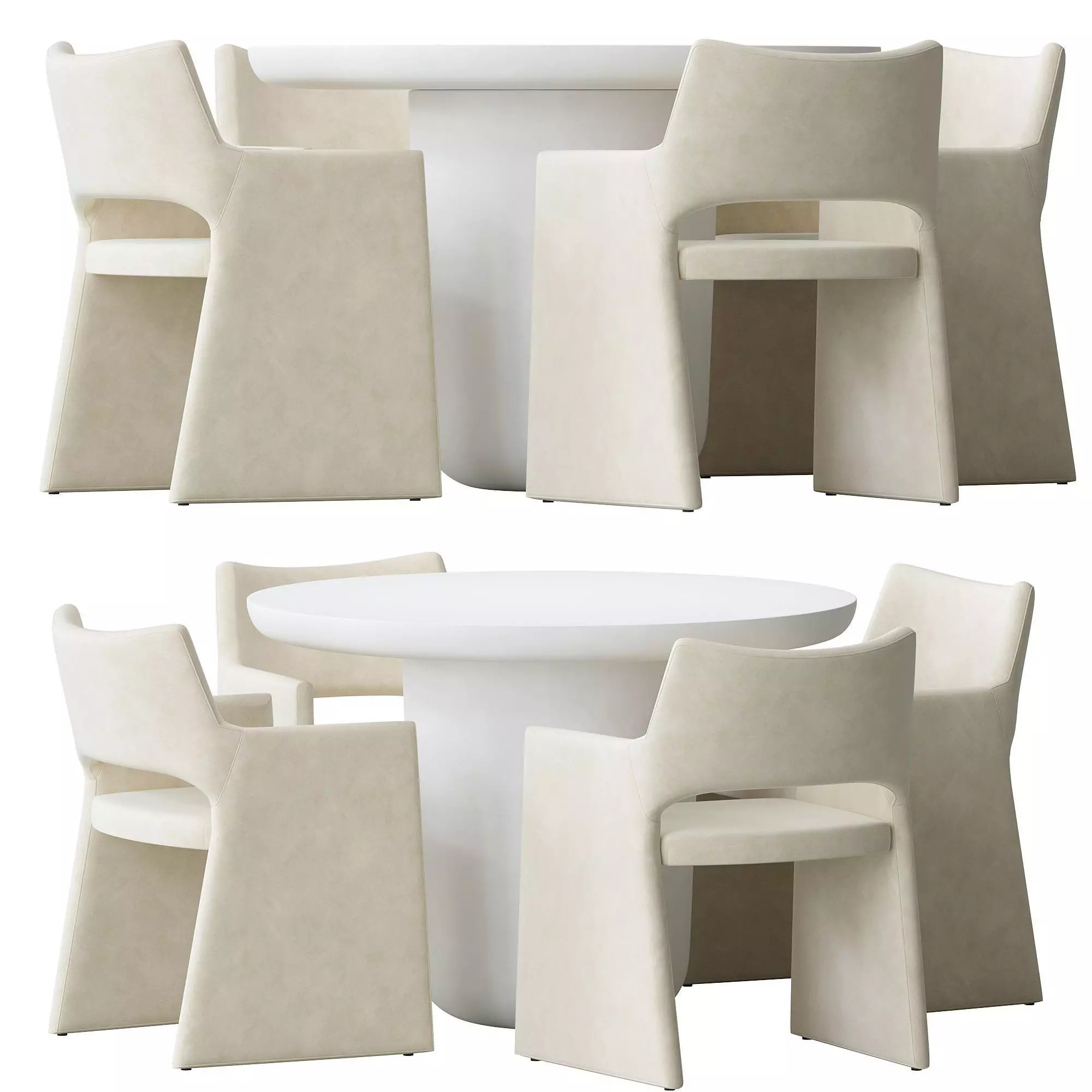 CB2 Foley Faux Mohair Dining Armchair and Table 3D model_0