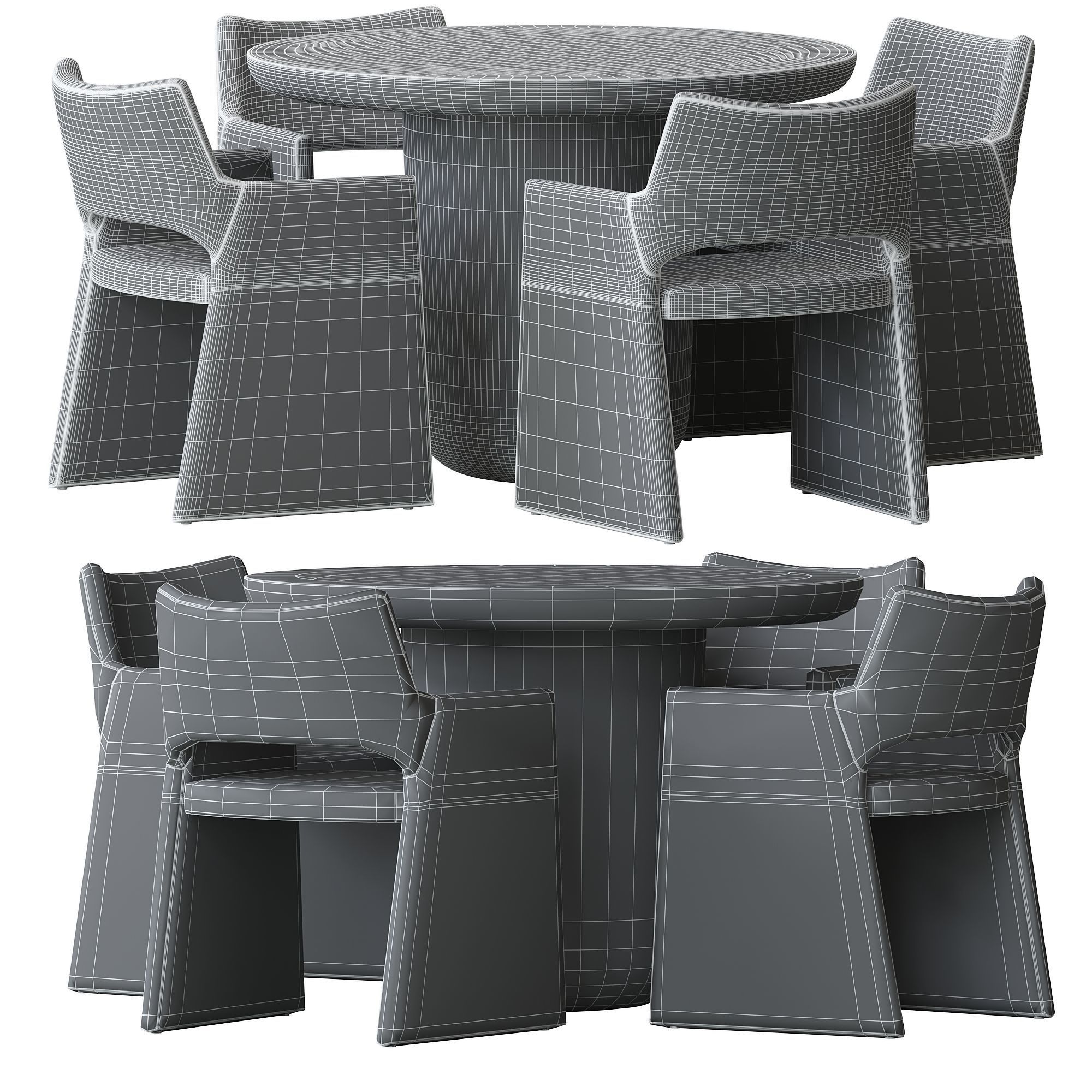 CB2 Foley Faux Mohair Dining Armchair and Table 3D model_4