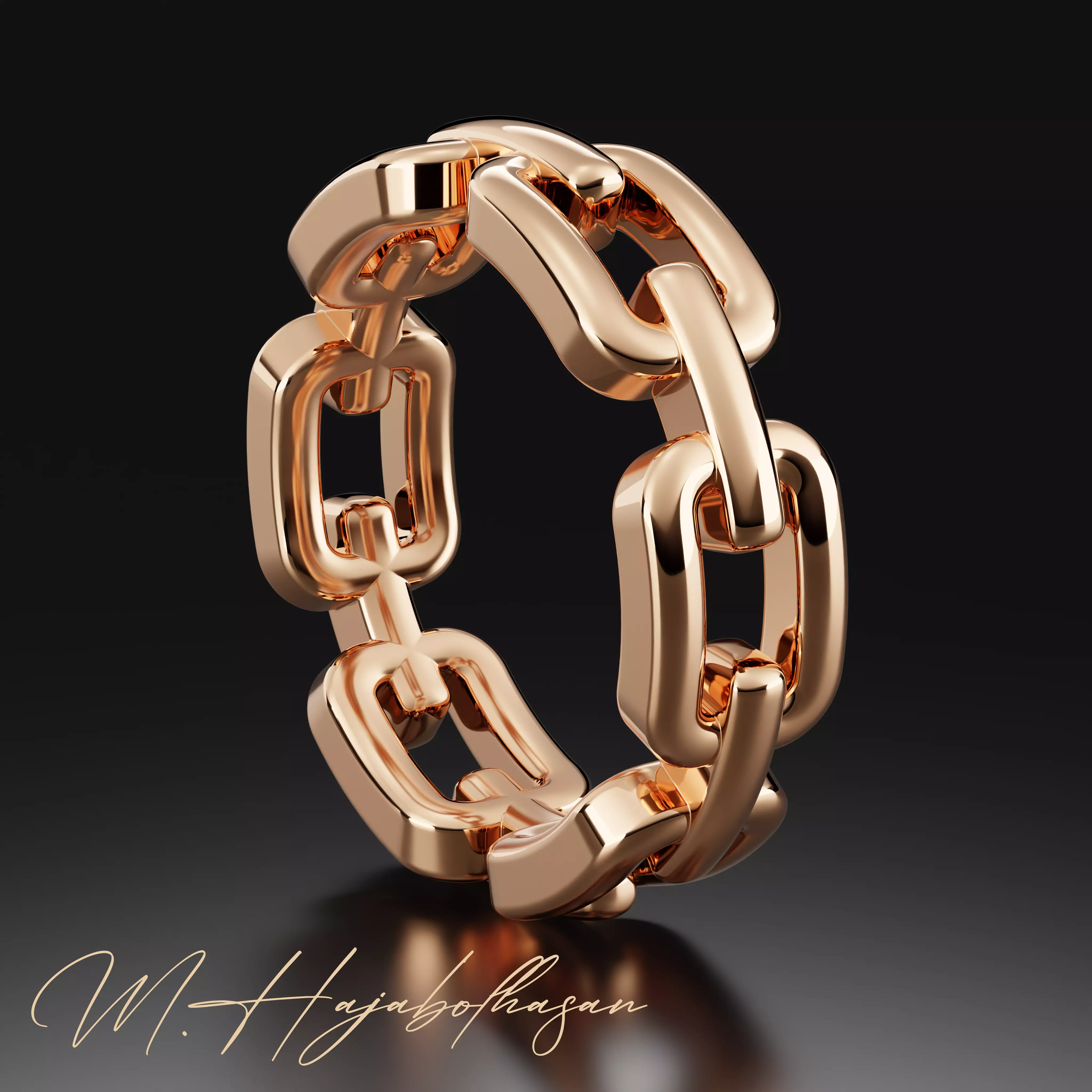 Chain gold ring 3D print model_0
