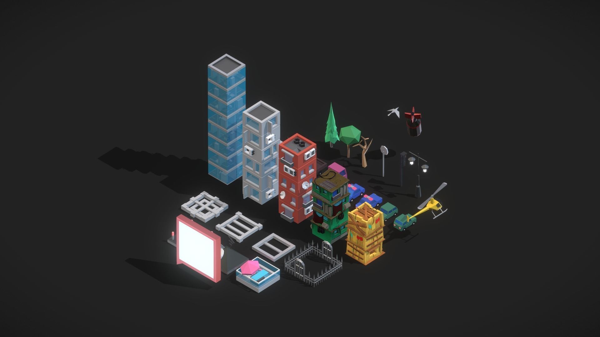 Lowpoly city set 3D model_2