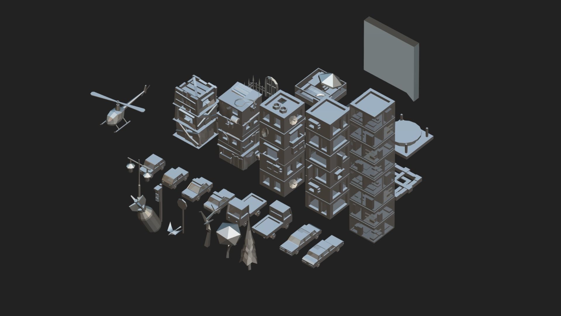 Lowpoly city set 3D model_3