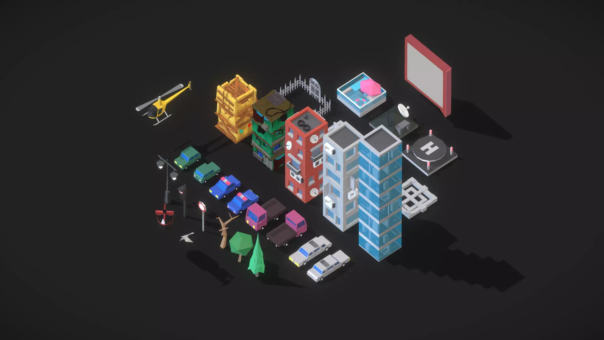 Lowpoly city set 3D model_0
