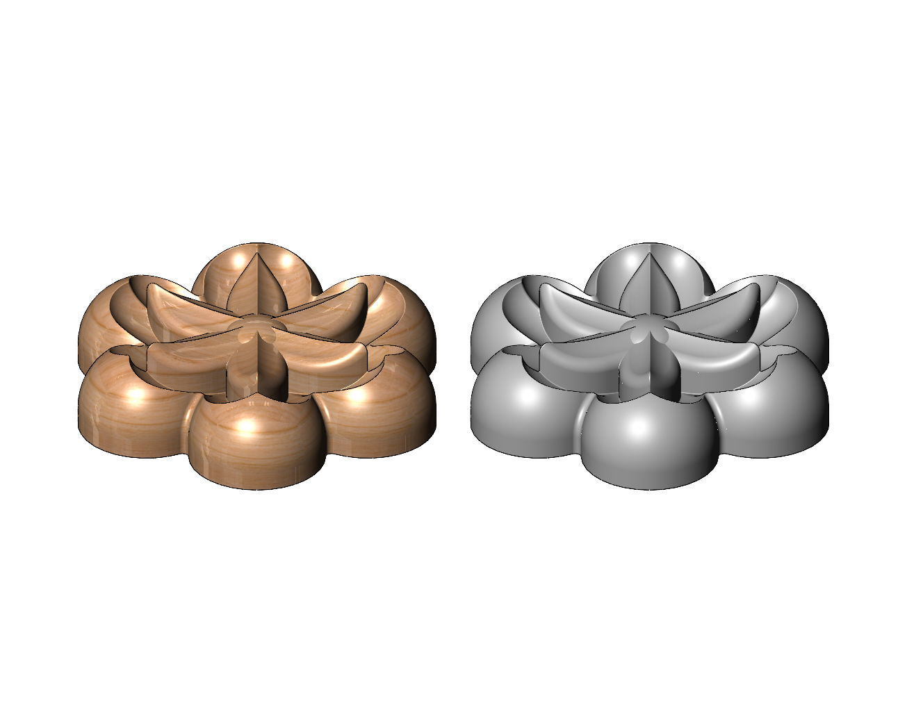 Lotus leaves Florentine rosette onlay relief 3D print model_2