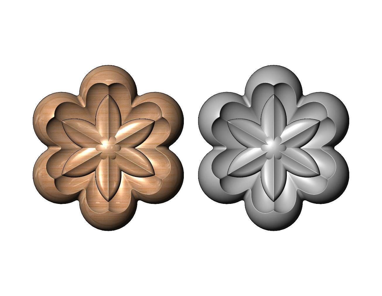 Lotus leaves Florentine rosette onlay relief 3D print model_1