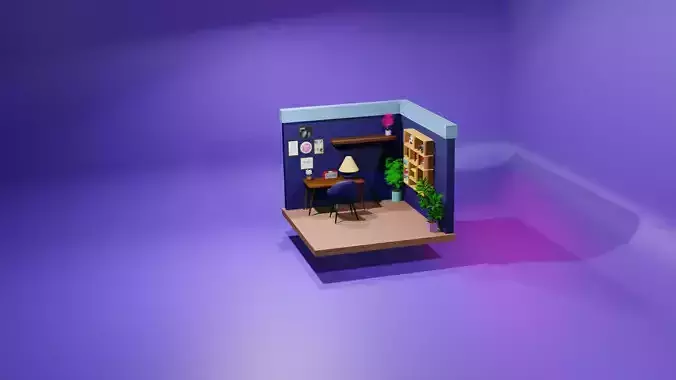 Low Poly 3D Study Room