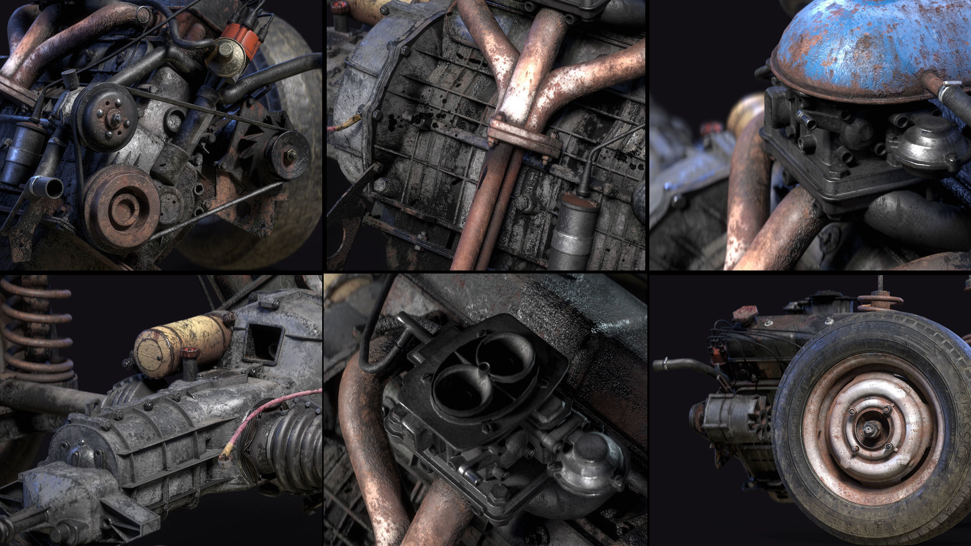 Old car engine Low-poly 3D model_15