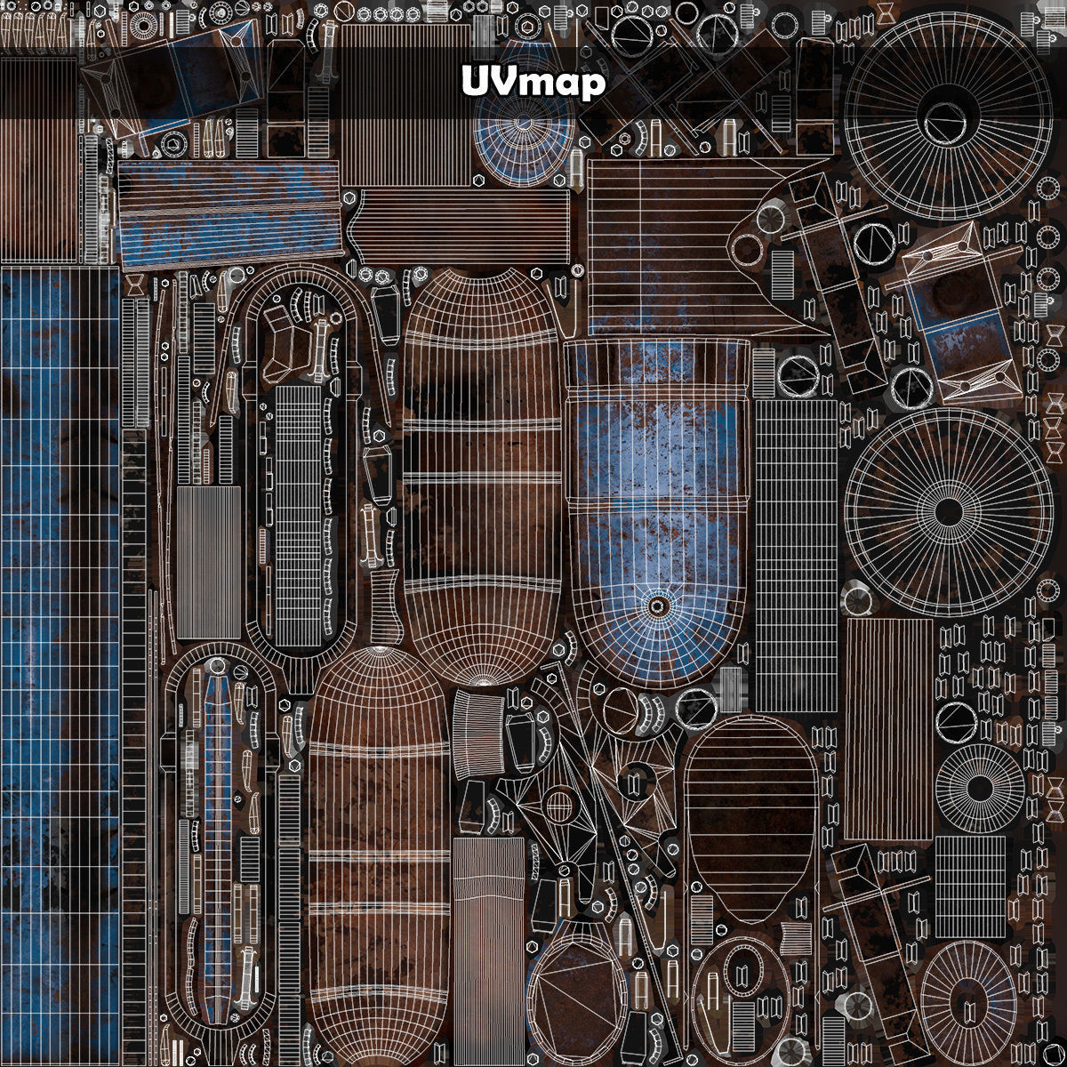 Old car engine Low-poly 3D model_23