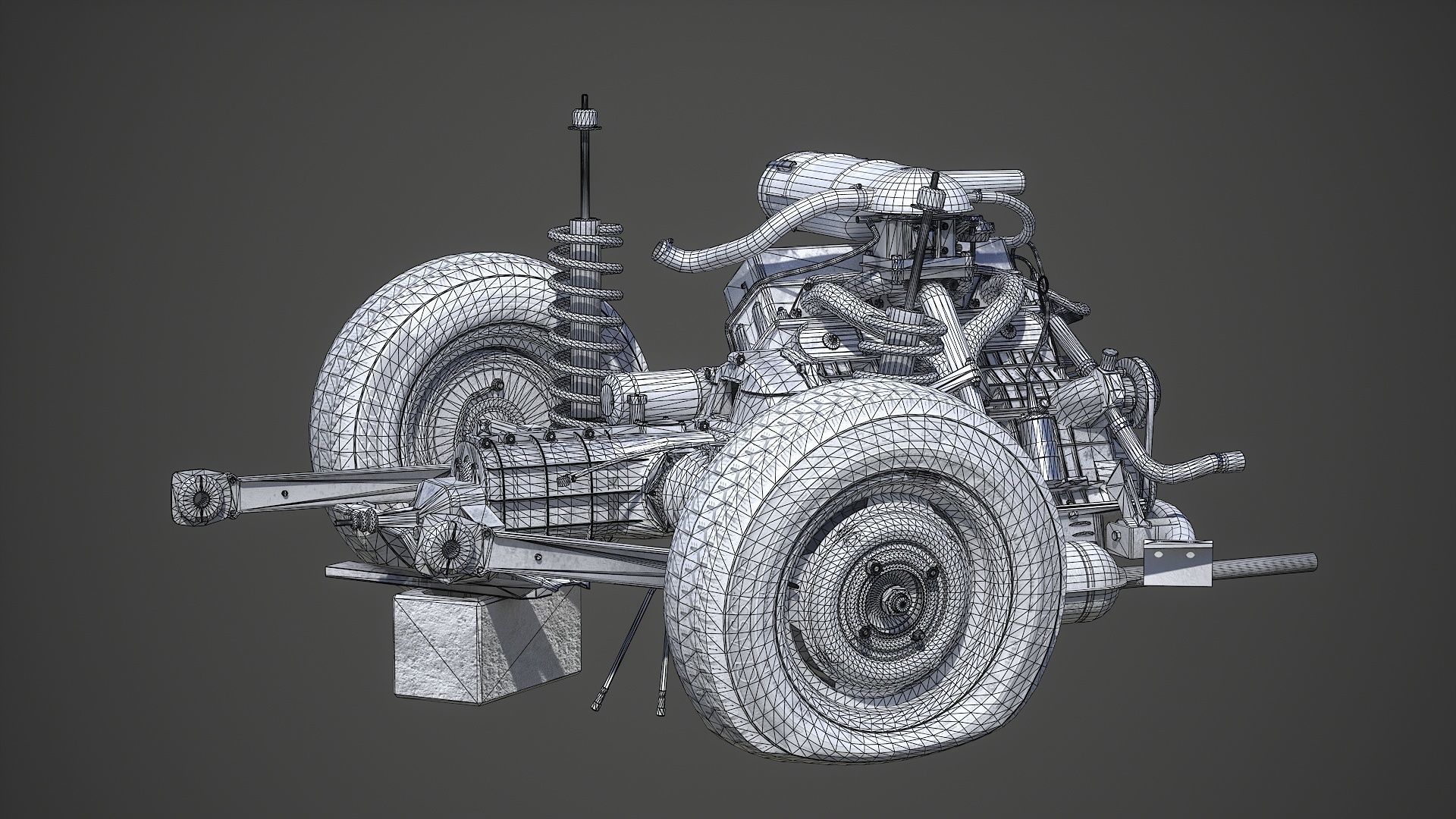 Old car engine Low-poly 3D model_24
