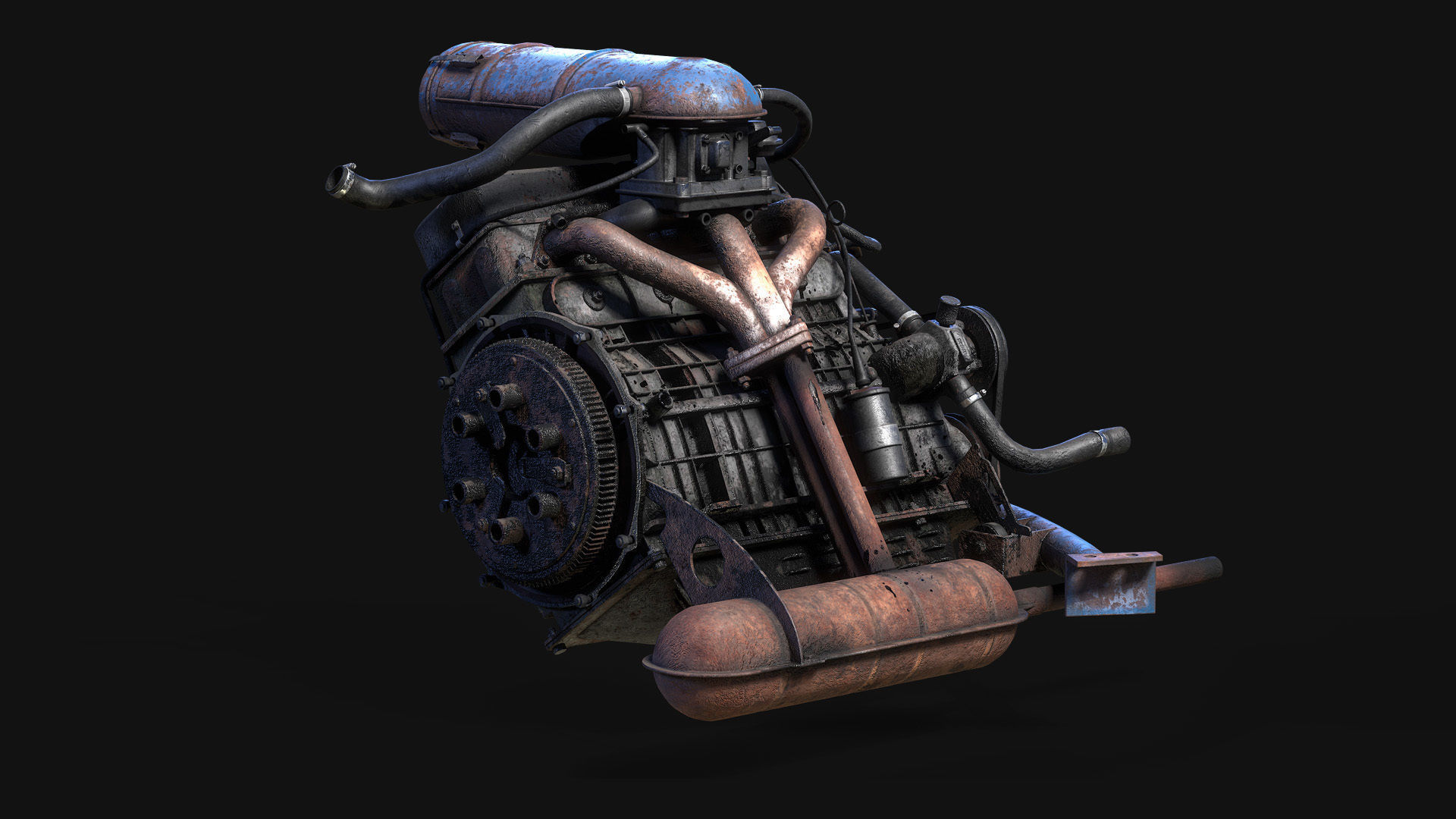 Old car engine Low-poly 3D model_9