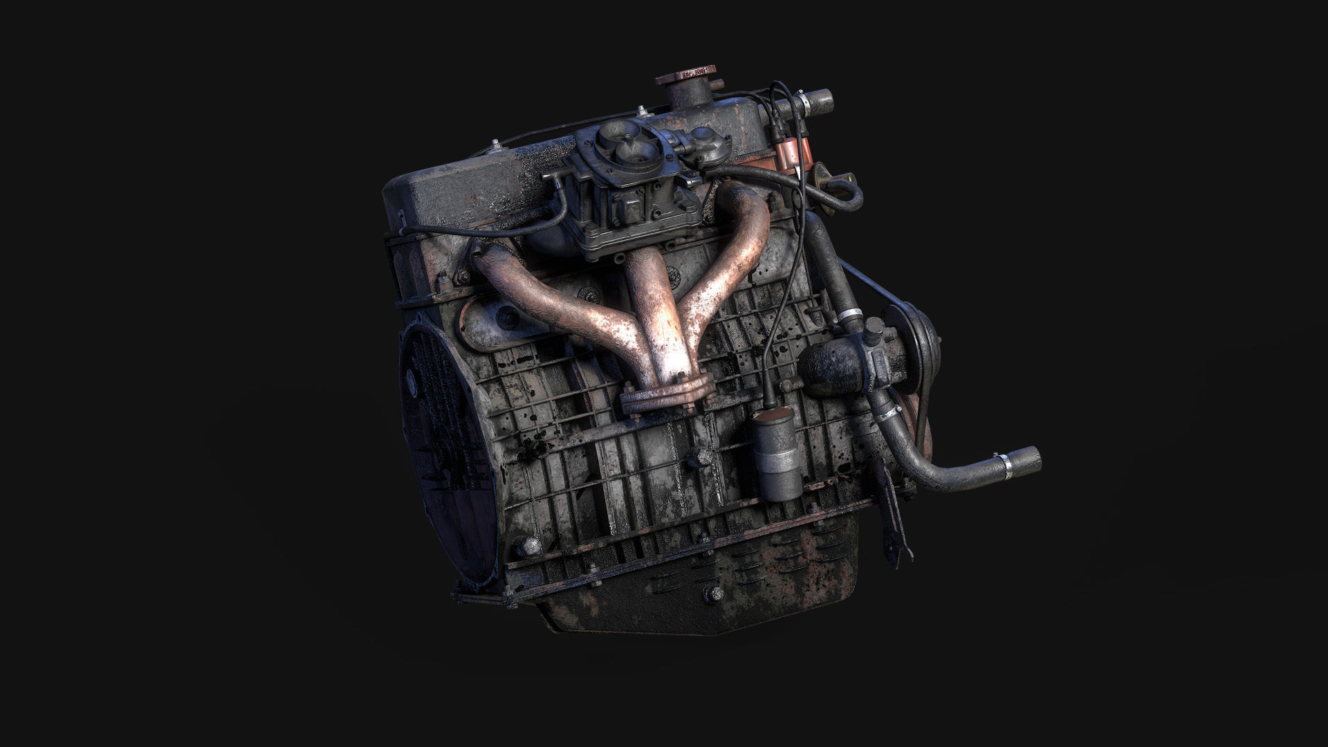 Old car engine Low-poly 3D model_10