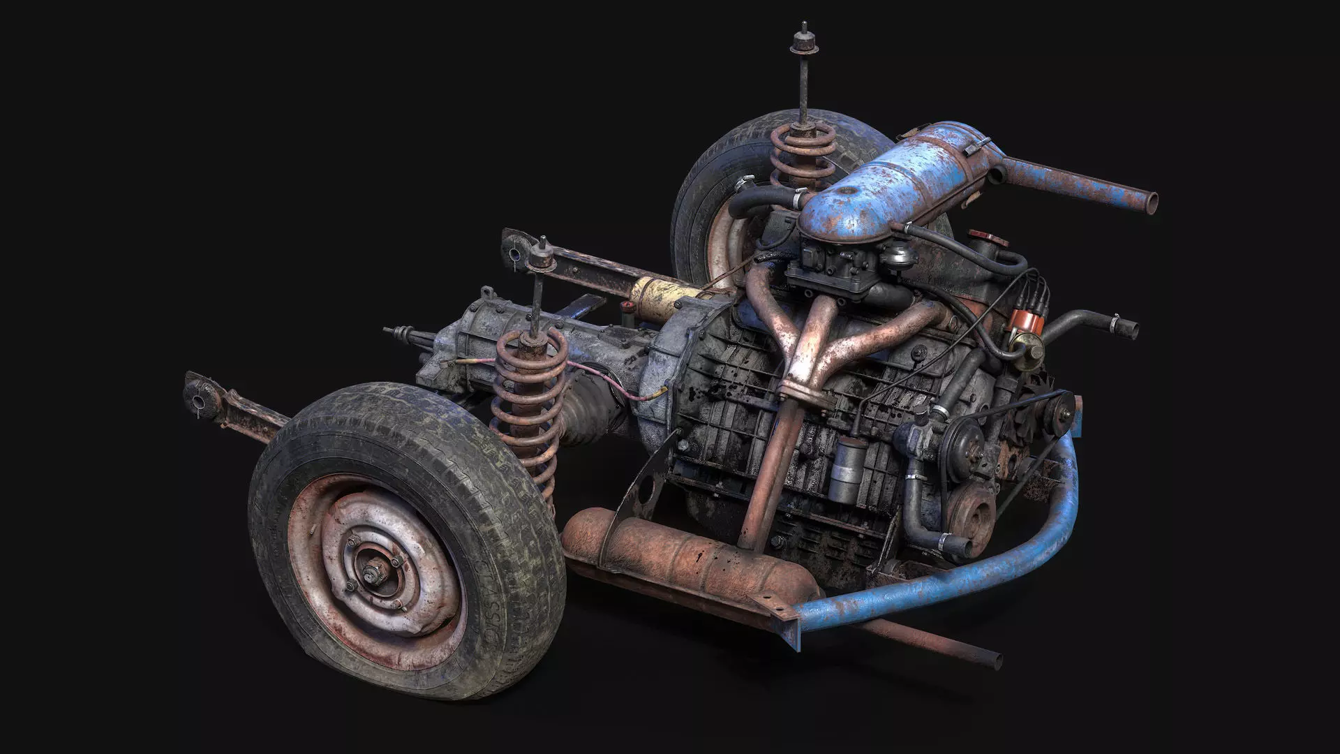 Old car engine Low-poly 3D model_0