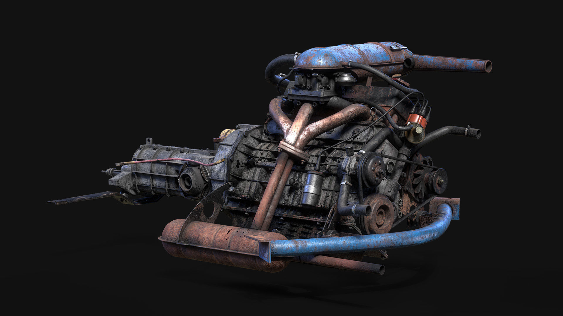 Old car engine Low-poly 3D model_12