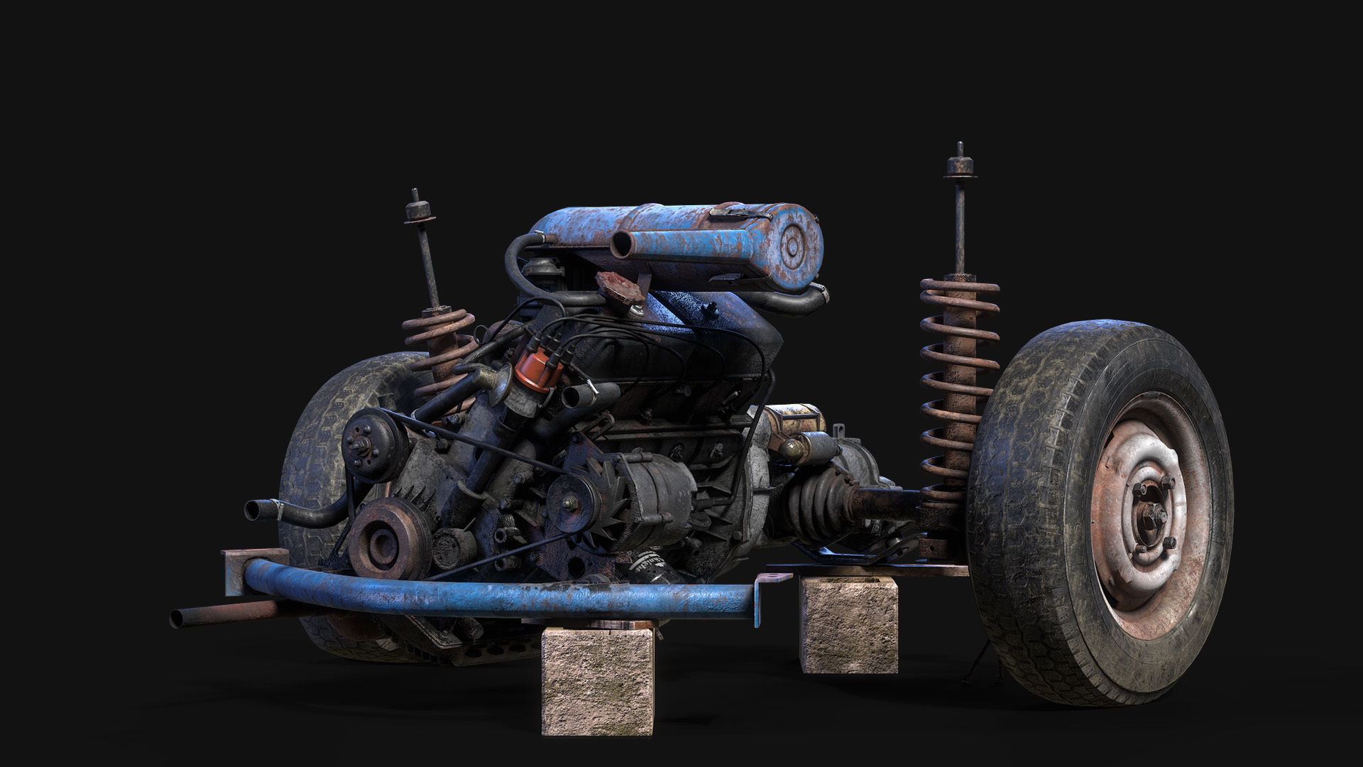 Old car engine Low-poly 3D model_21