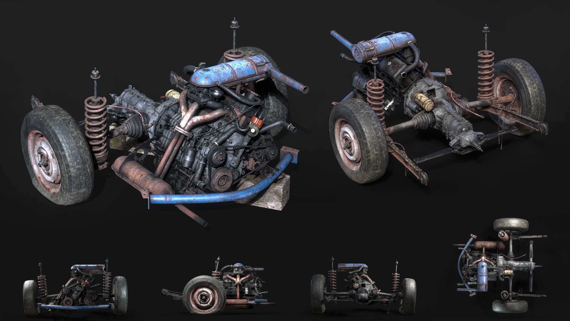Old car engine Low-poly 3D model_3