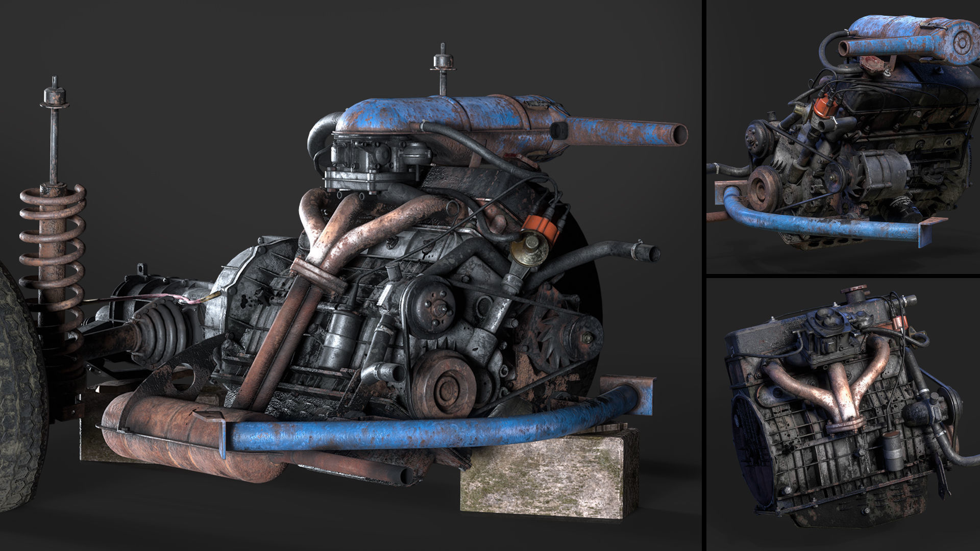 Old car engine Low-poly 3D model_14
