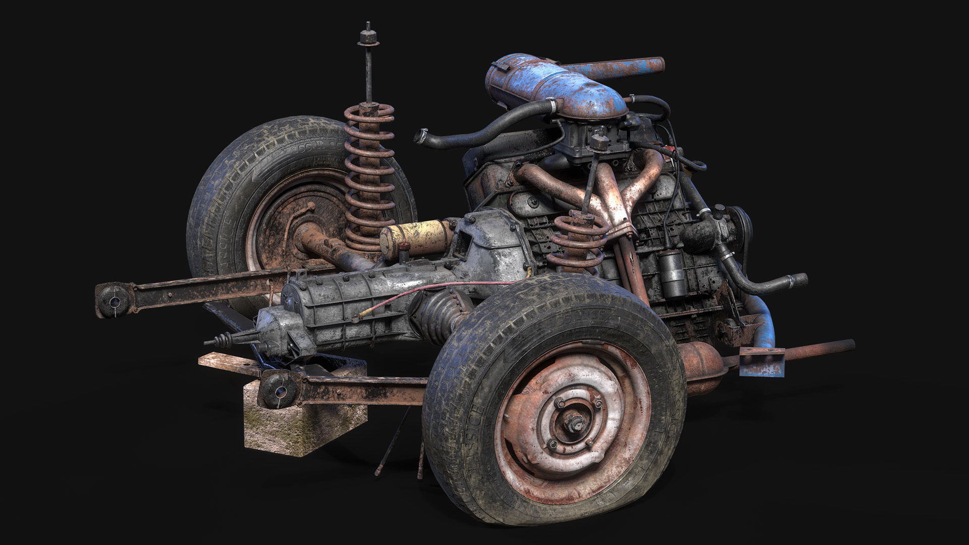 Old car engine Low-poly 3D model_17