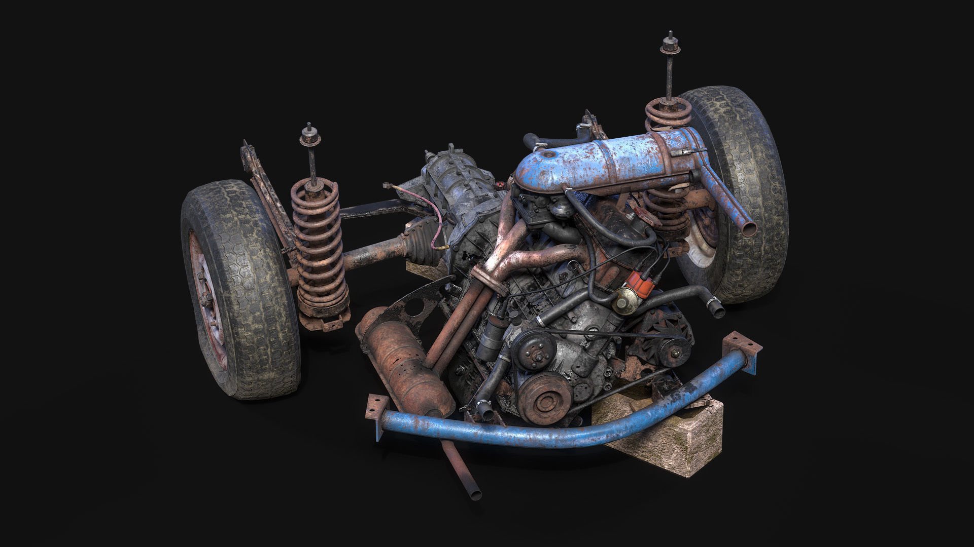 Old car engine Low-poly 3D model_19