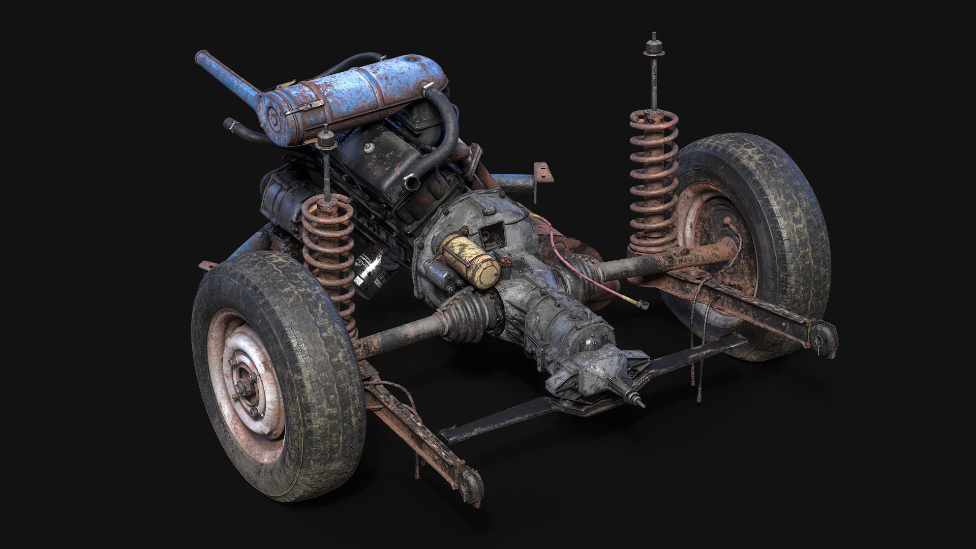 Old car engine Low-poly 3D model_20