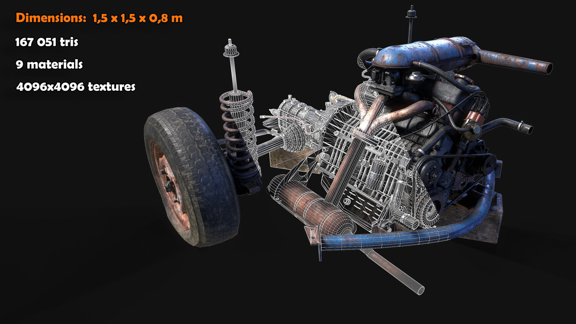 Old car engine Low-poly 3D model_22