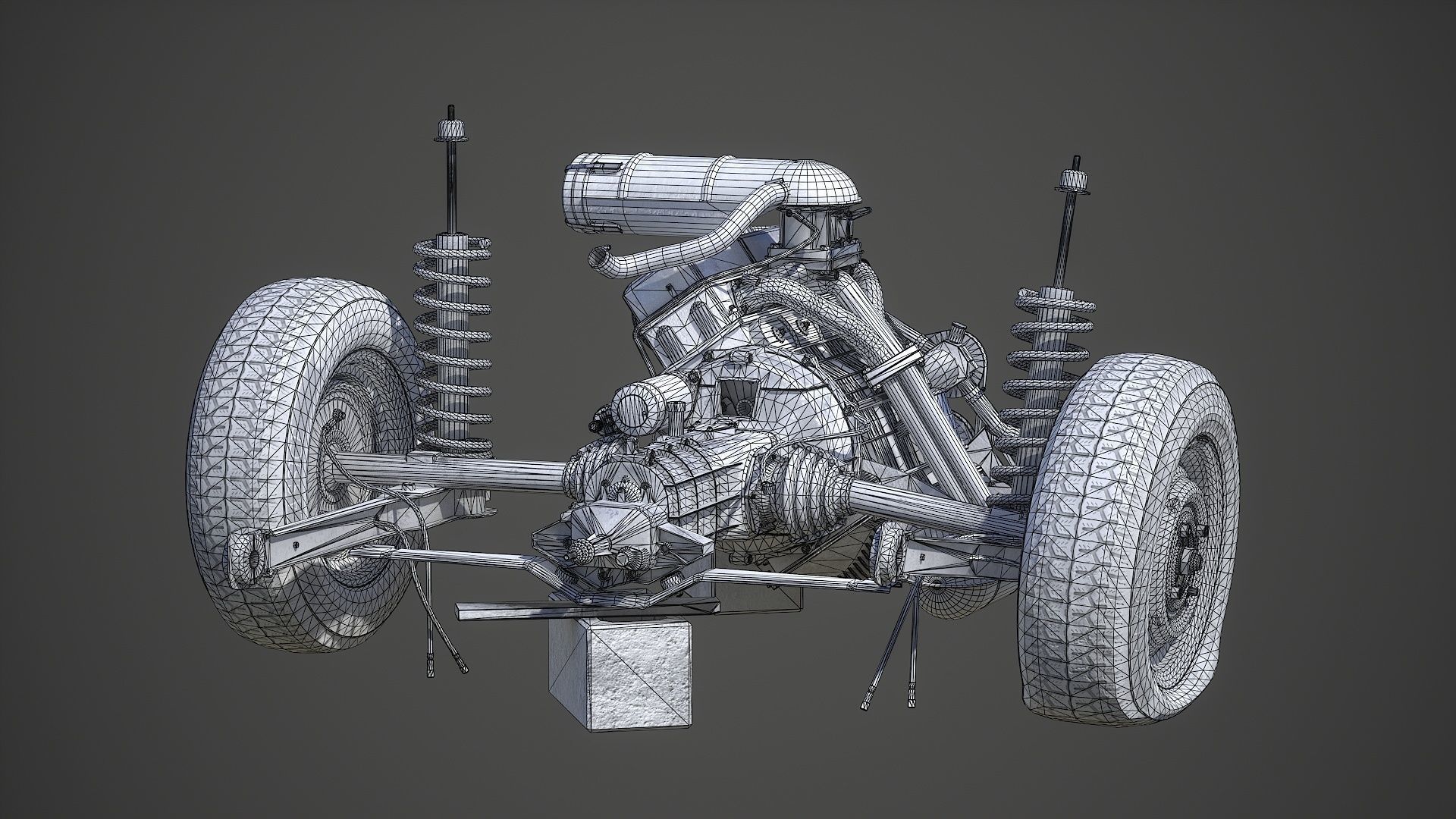 Old car engine Low-poly 3D model_28