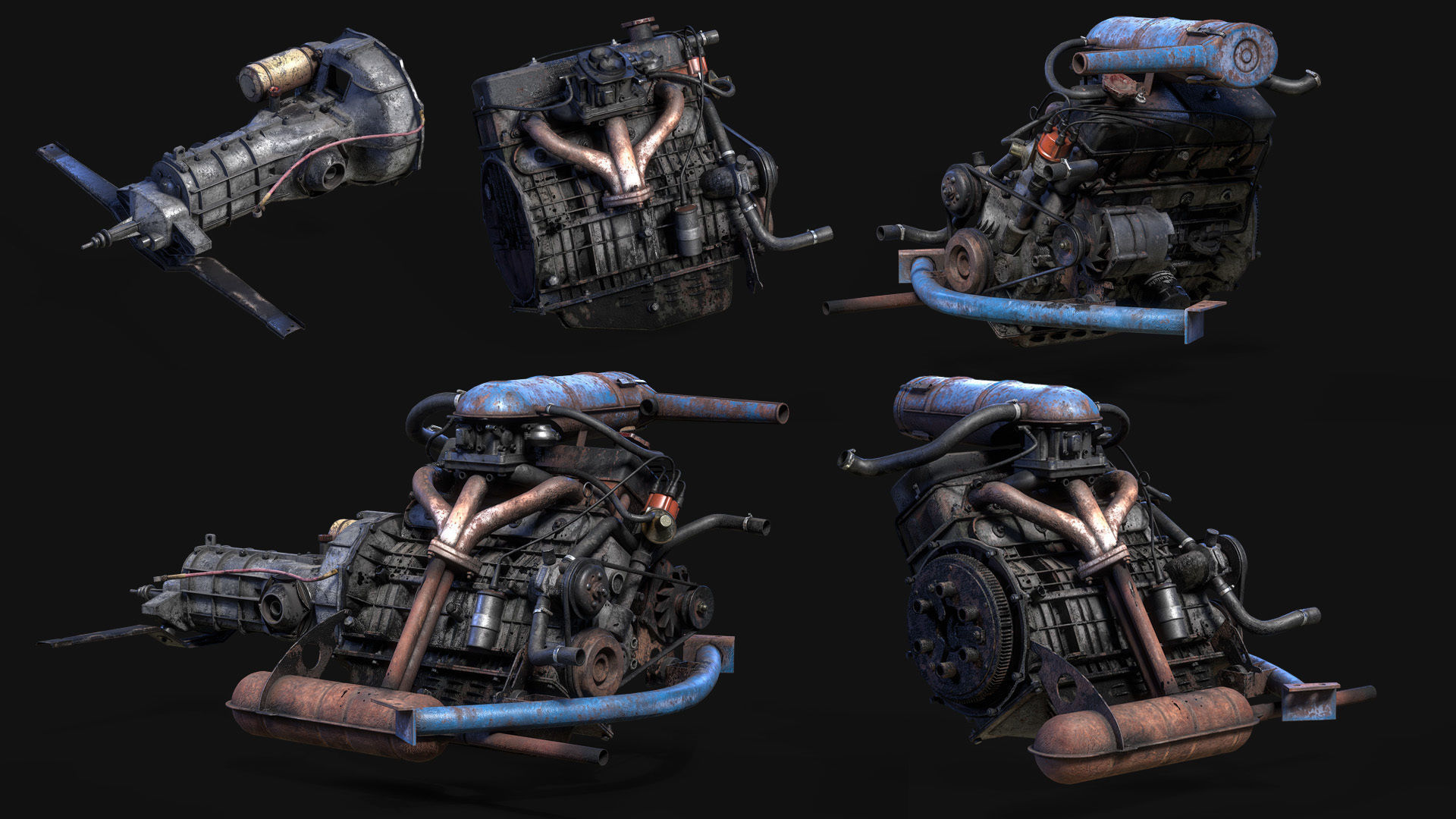 Old car engine Low-poly 3D model_6