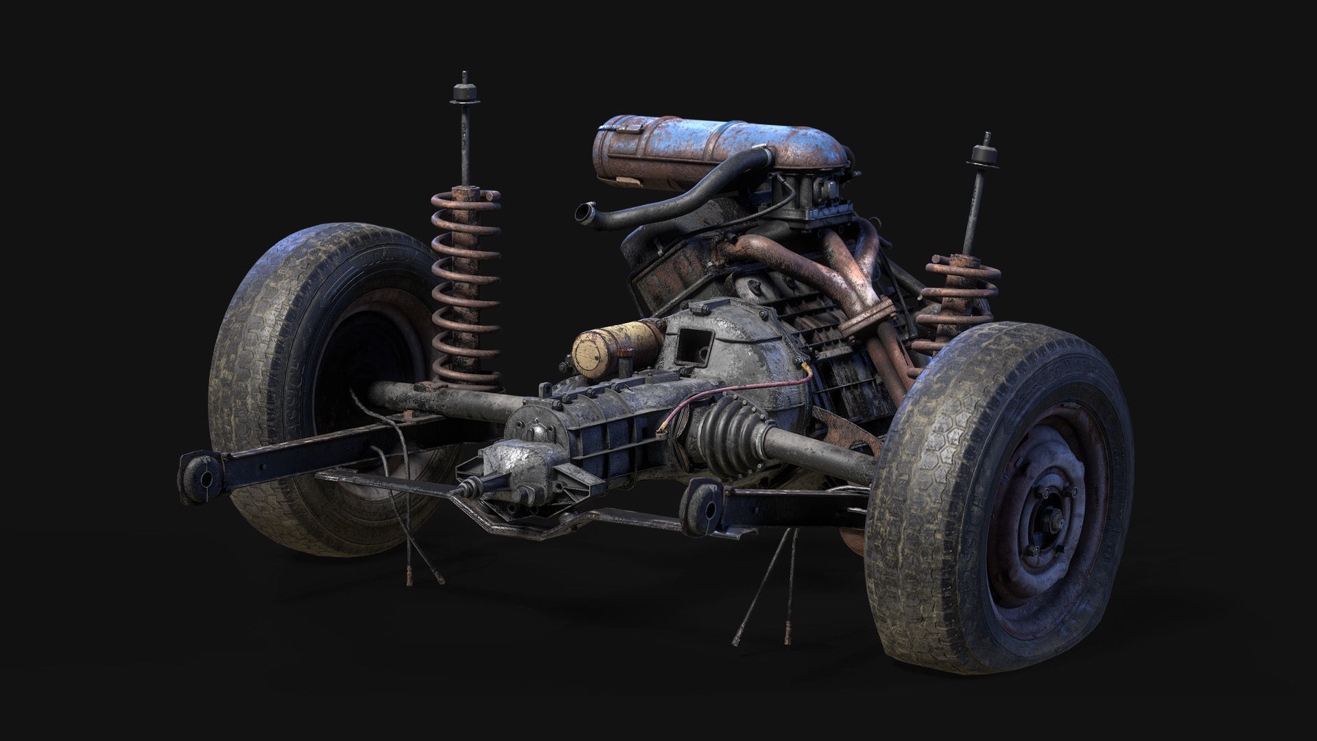 Old car engine Low-poly 3D model_18