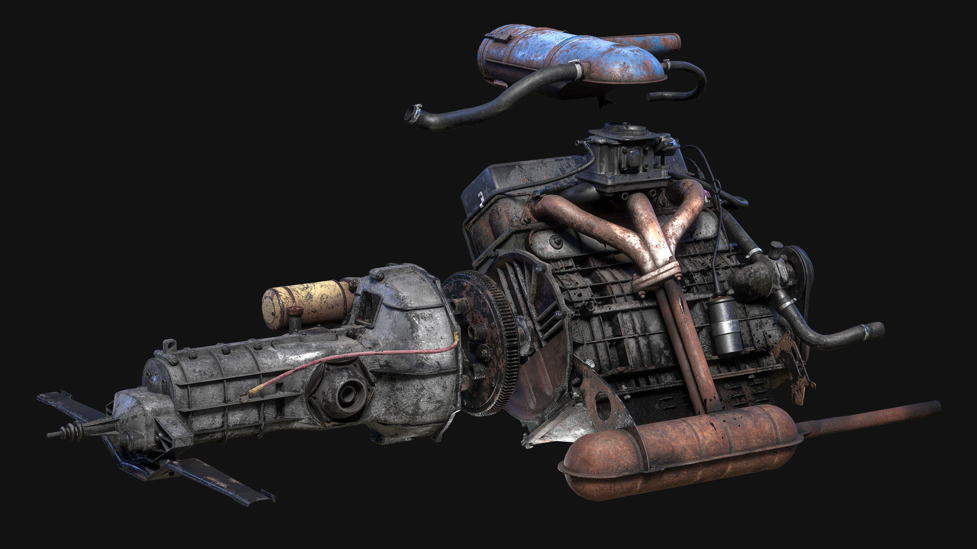 Old car engine Low-poly 3D model_8