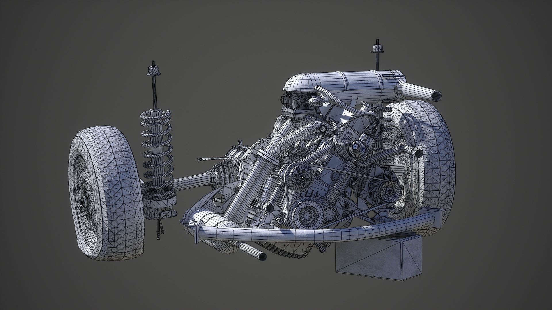 Old car engine Low-poly 3D model_26