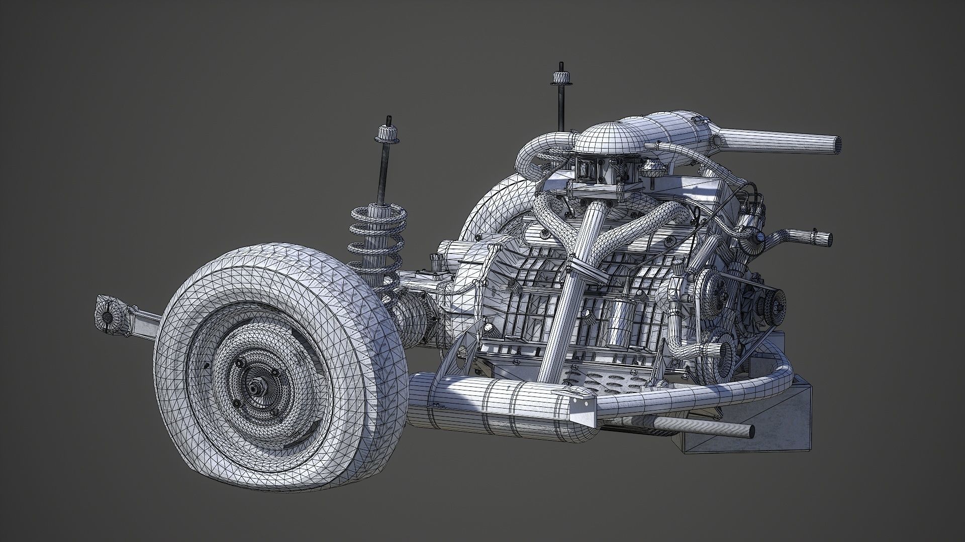 Old car engine Low-poly 3D model_27