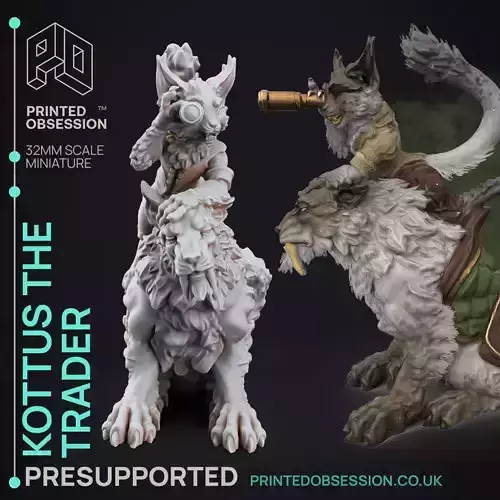 Trader and Cats - 3D Printable TTRPG - PRESUPPORTED - 32mm 3D print model