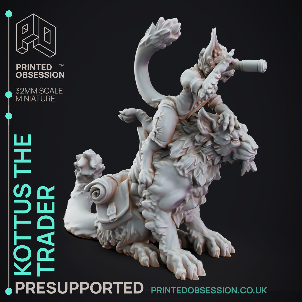 Trader and Cats - 3D Printable TTRPG - PRESUPPORTED - 32mm 3D print model_2