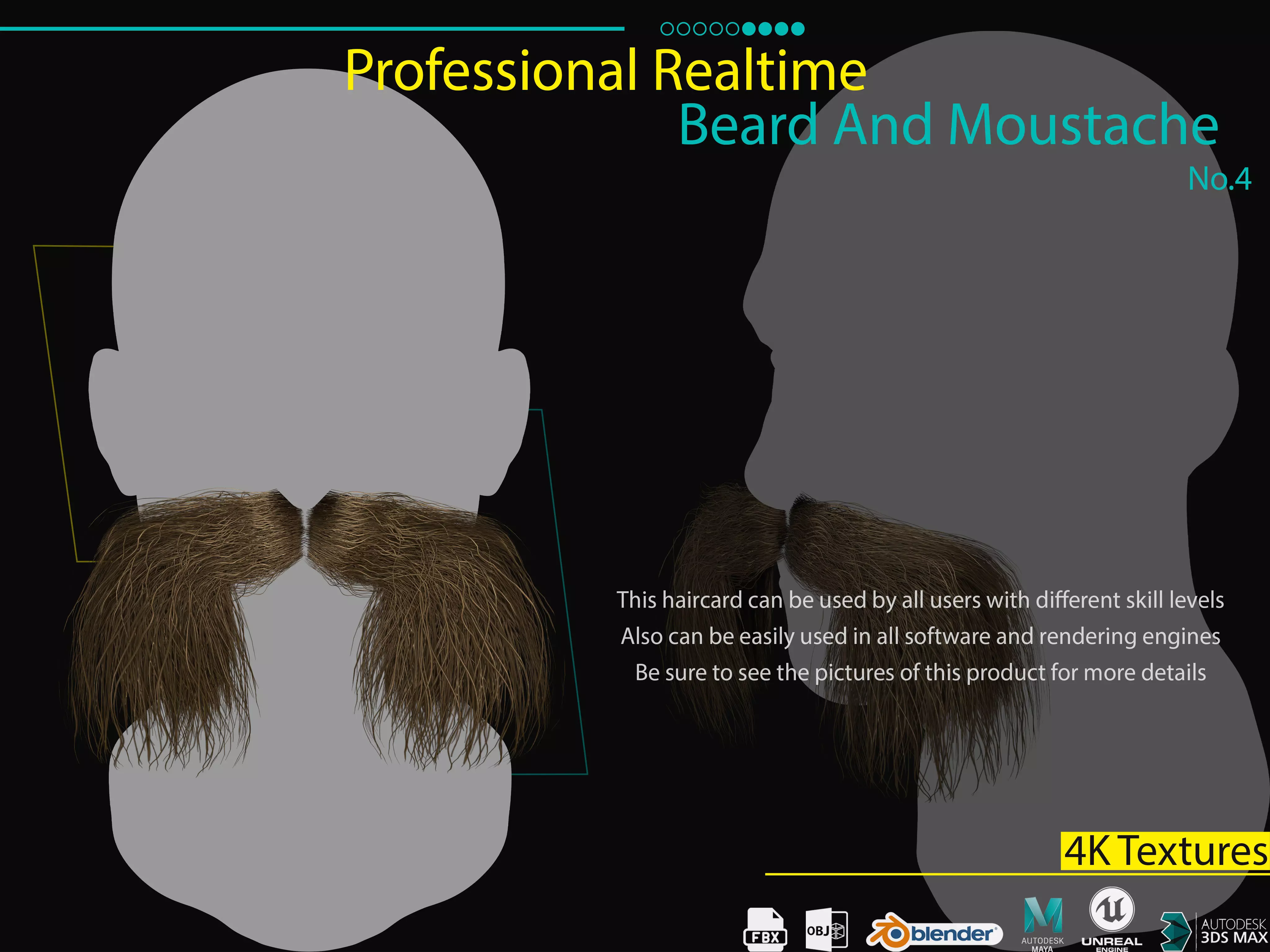 Realtime Beard and Moustache - No4 Low-poly 3D model_0