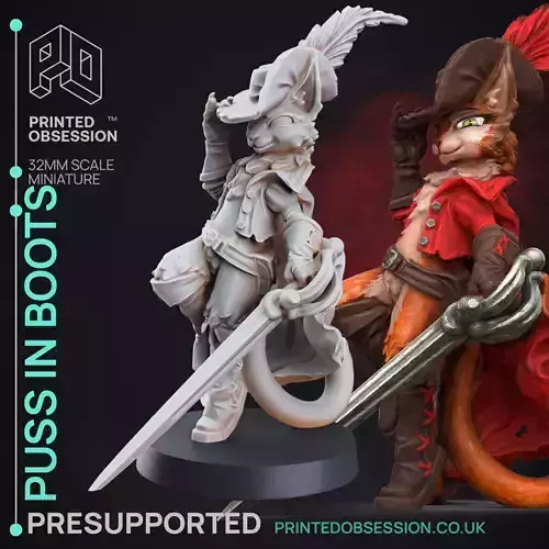 Puss in Boots - 3D Printable TTRPG - PRESUPPORTED - 32mm