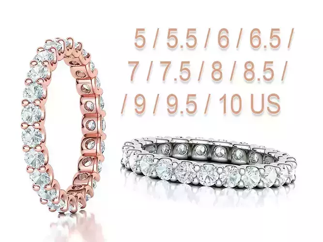 Diamond Eternity Ring 3mm stones FULL US CHART 5-10US 3D print model