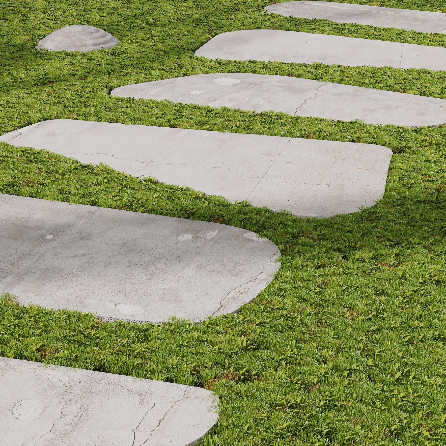 Grass Stone Path Walk Run Garden 3D model_1