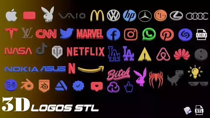 3D 50 LOGOS STL BLENDFILES 3D model