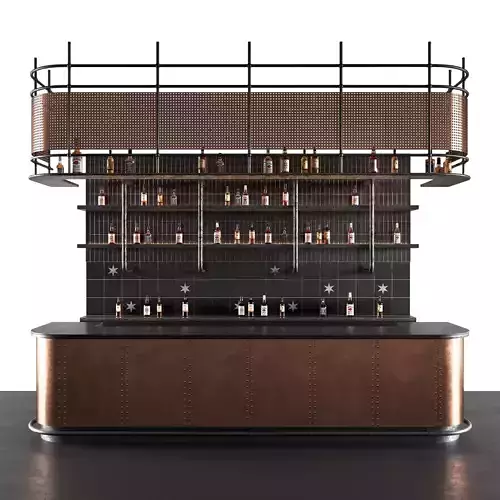 Bar Counter in Dark Colours with Bottles 3D model