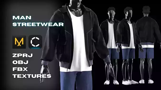 Man Streetwear Modeling in Clo3D - Marvelous Designer  3D model