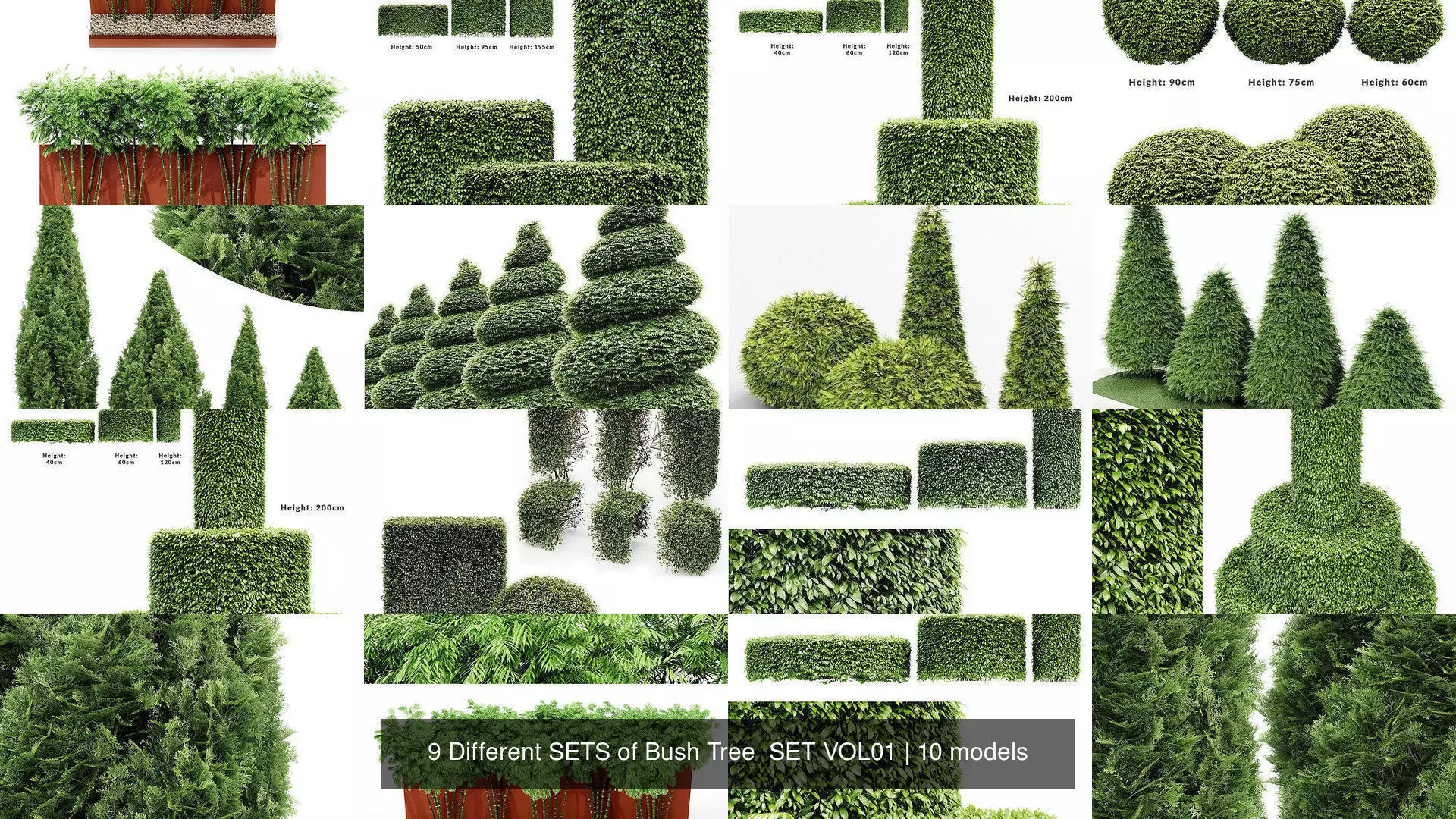 9 Different SETS of Bush Tree  SET VOL01 3D Model Collection_1