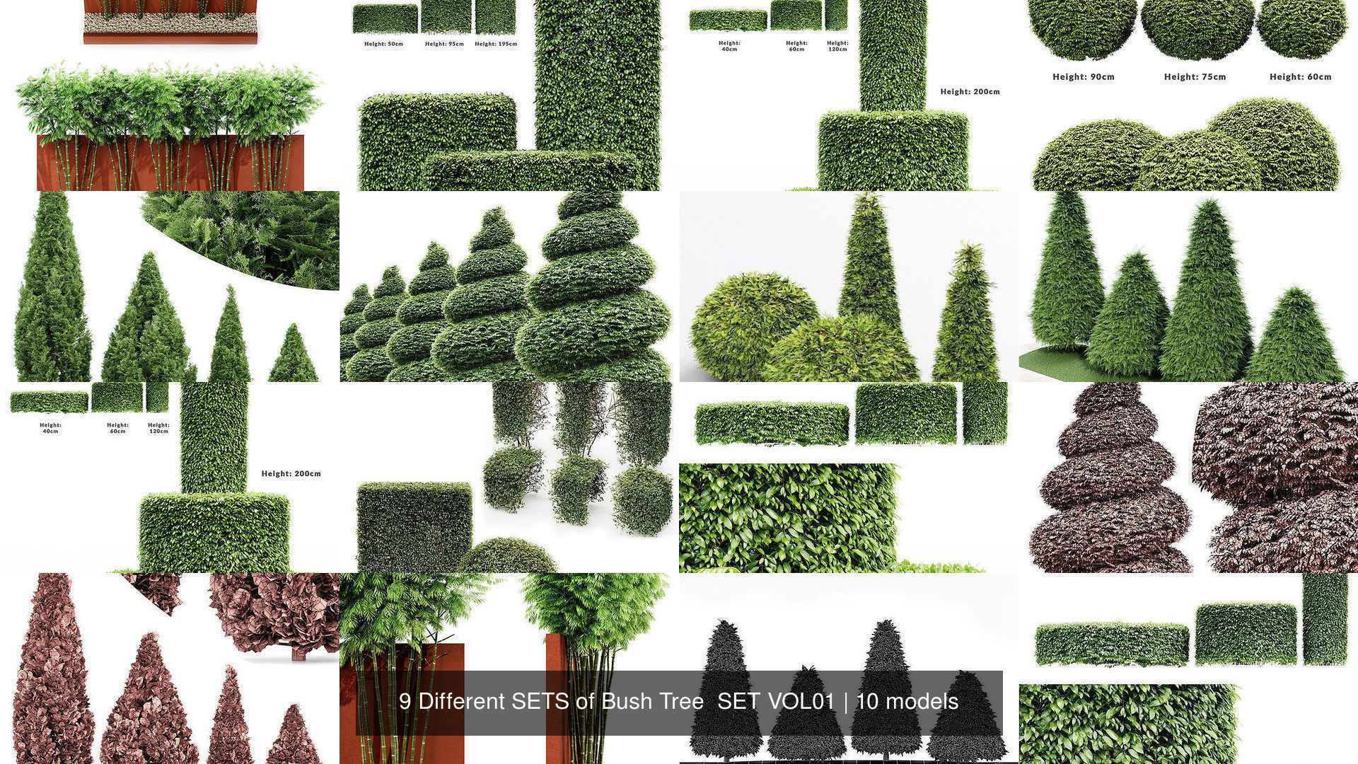 9 Different SETS of Bush Tree  SET VOL01 3D Model Collection_2