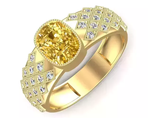 Men Gold Yellow Diamond Ring