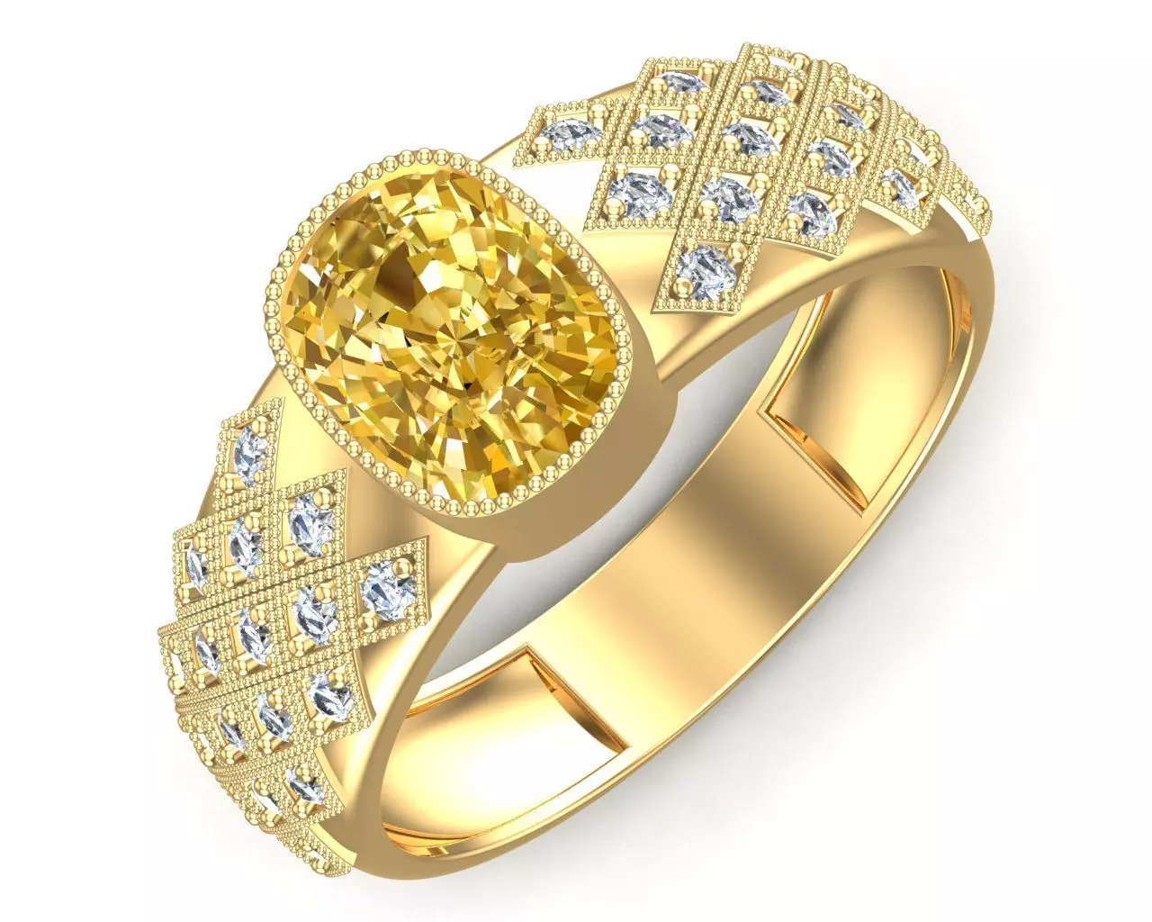 Men Gold Yellow Diamond Ring 3D print model