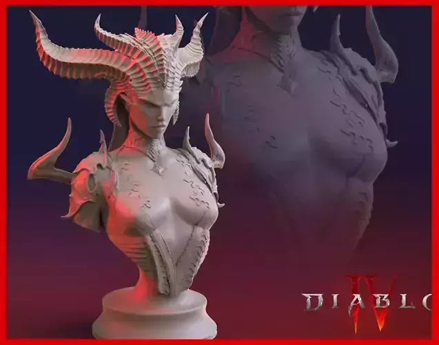 LILITH DIABLO IV BUST PRE-SUPPORTED AND UNSUPPORTED 3D print model