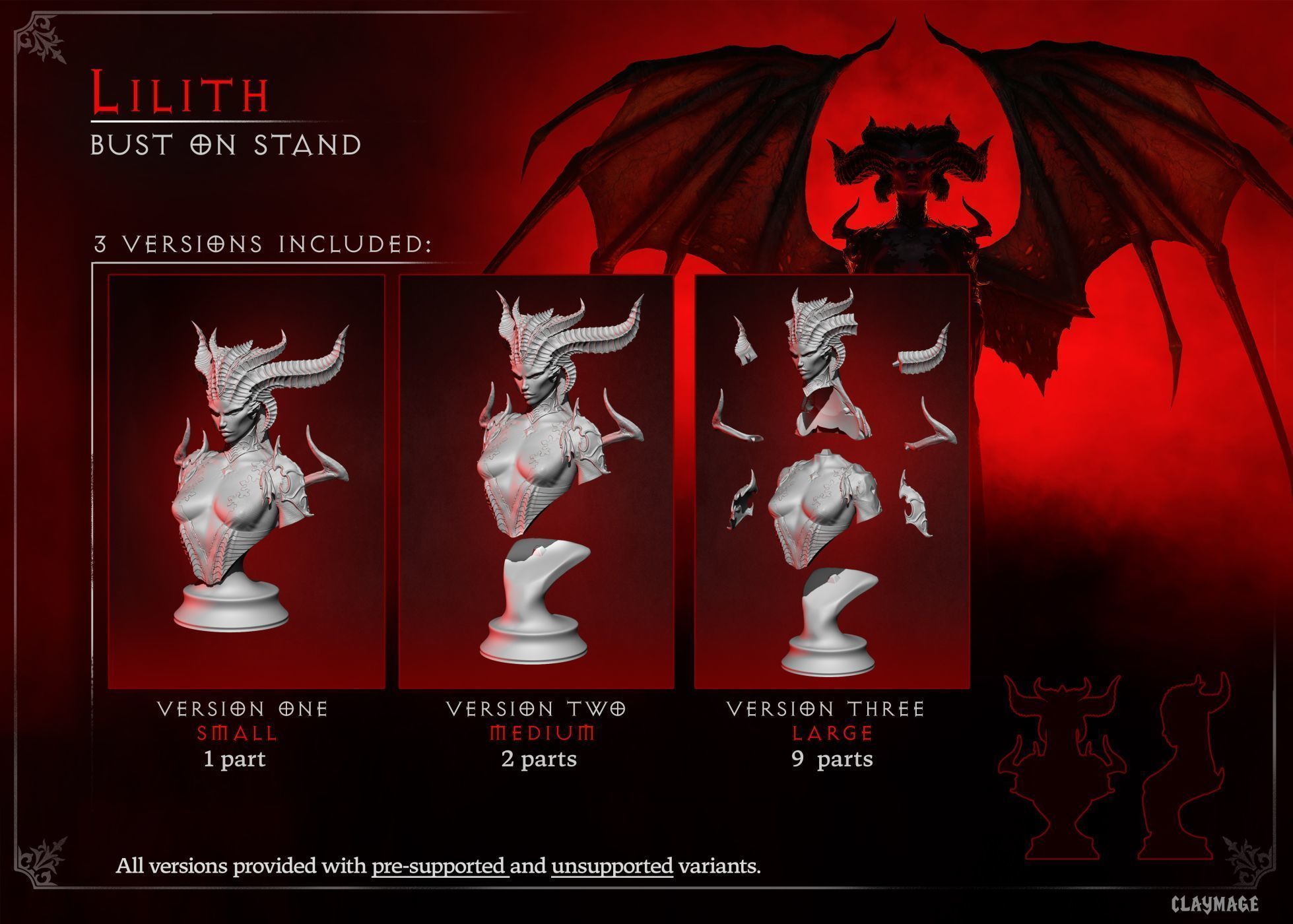 LILITH DIABLO IV BUST PRE-SUPPORTED AND UNSUPPORTED 3D print model_6