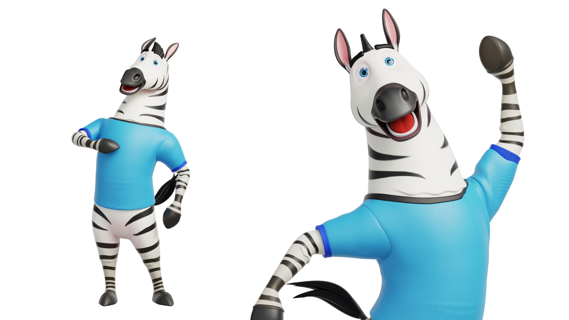 Cartoon Mascot Zebra Rigged Low-poly 3D model_25