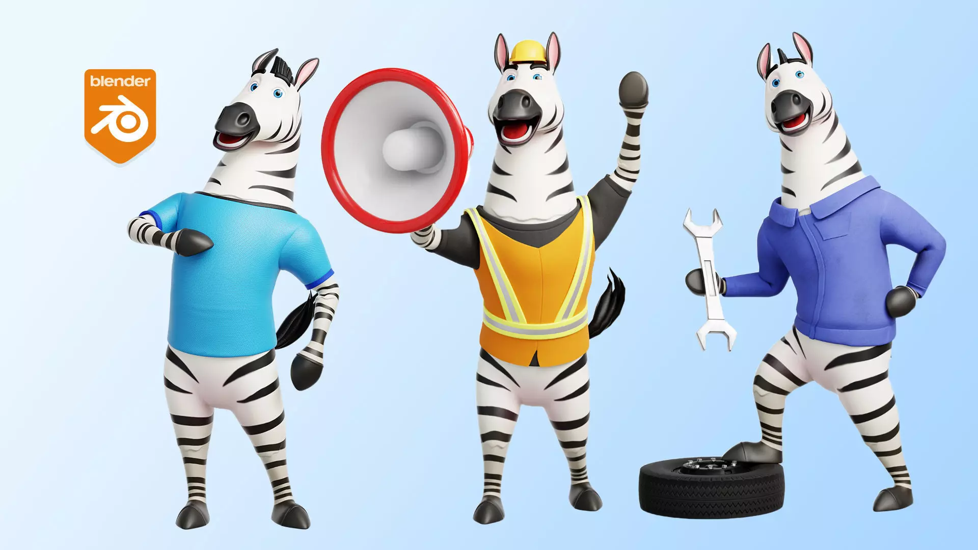 Cartoon Mascot Zebra Rigged Low-poly 3D model_0