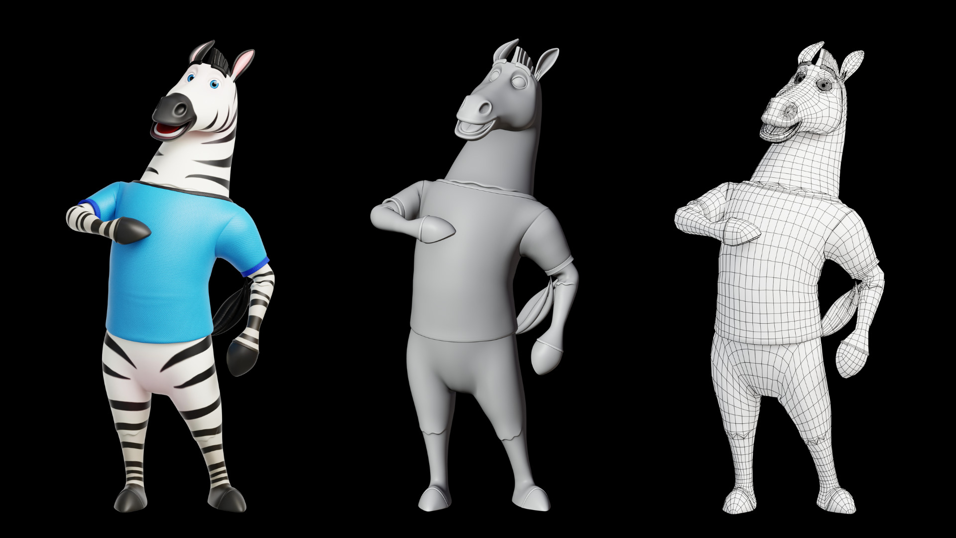 Cartoon Mascot Zebra Rigged Low-poly 3D model_11